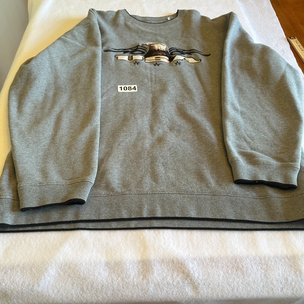 VTG Croft Barrow Sweatshirt Mens XLT Gray Eagle USA Patriotic Crewneck Pullover